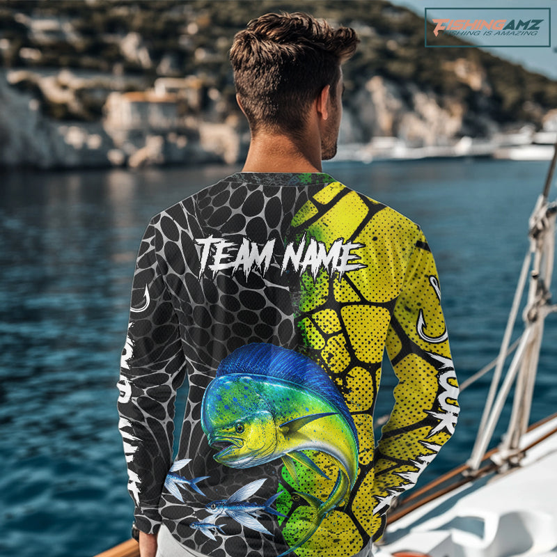 Custom Mahi Mahi Fishing Shirts Long Sleeve Performance Jersey Long Sleeve Angler Gift NHT1333