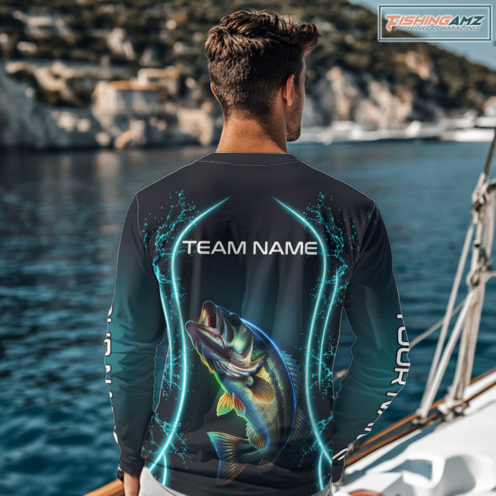 Personalized Neon Bass Fishing Shirt, Largemouth Bass Long Sleeve Performance Apparel NHT1193