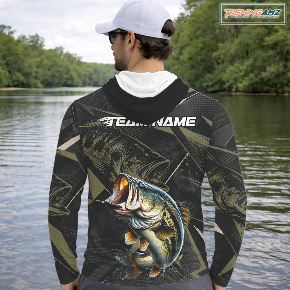 Personalized Bass Fishing Jersey, Custom Name Long Sleeve Hooded Fishing Shirt For Men 