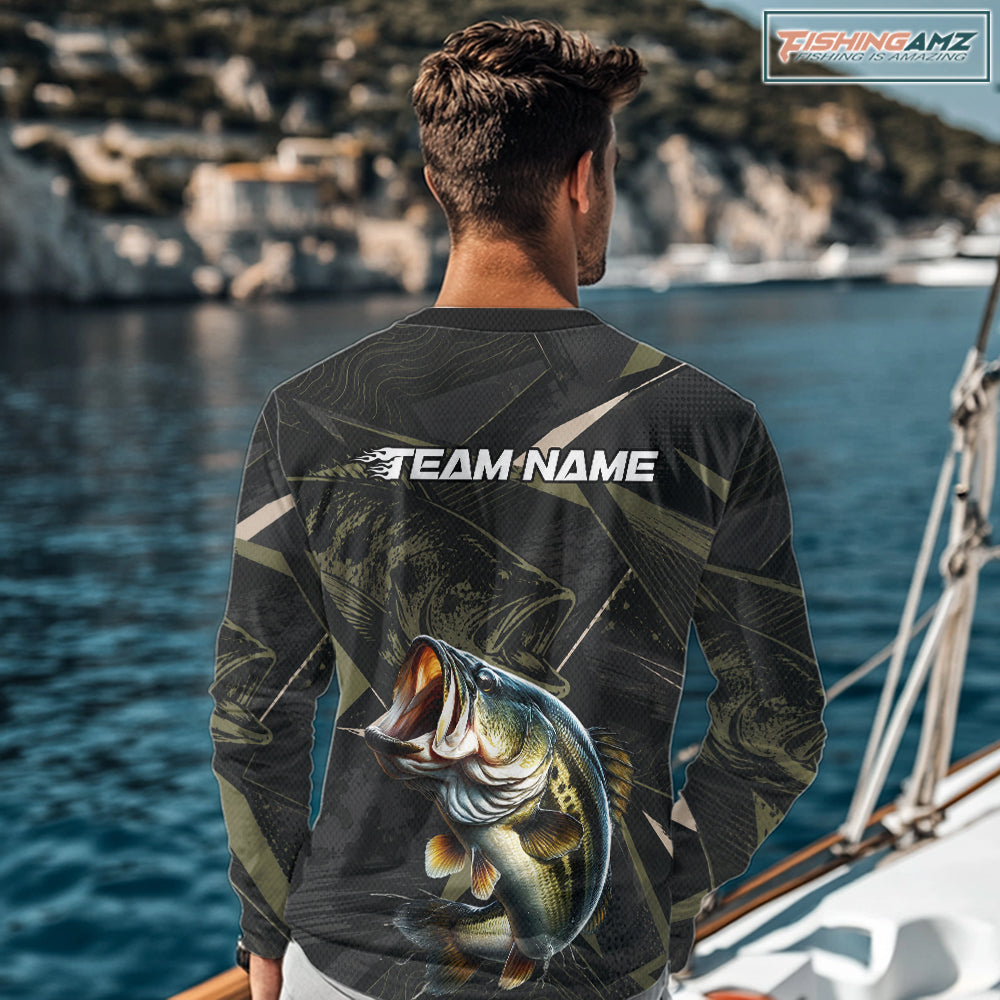 Personalized Bass Fishing Jersey, Custom Name Long Sleeve Fishing Shirt For Men NHT1195