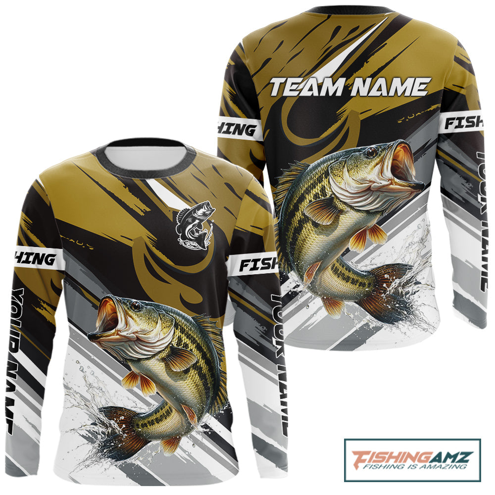 Personalized Bass Fishing Shirts Long Sleeve For Men , Bass Fishing Shirt Sport Jerseys NHT511