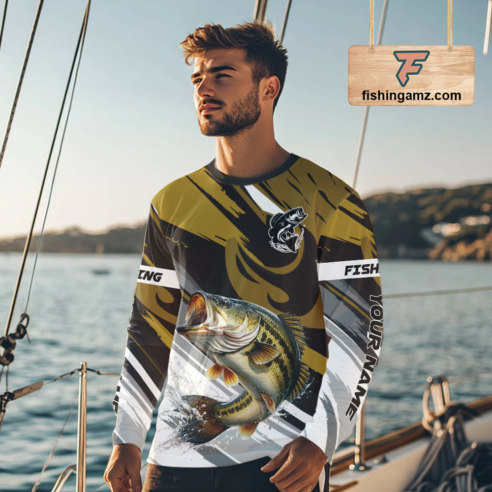 Personalized Bass Fishing Shirts Long Sleeve For Men , Bass Fishing Shirt Sport Jerseys NHT511