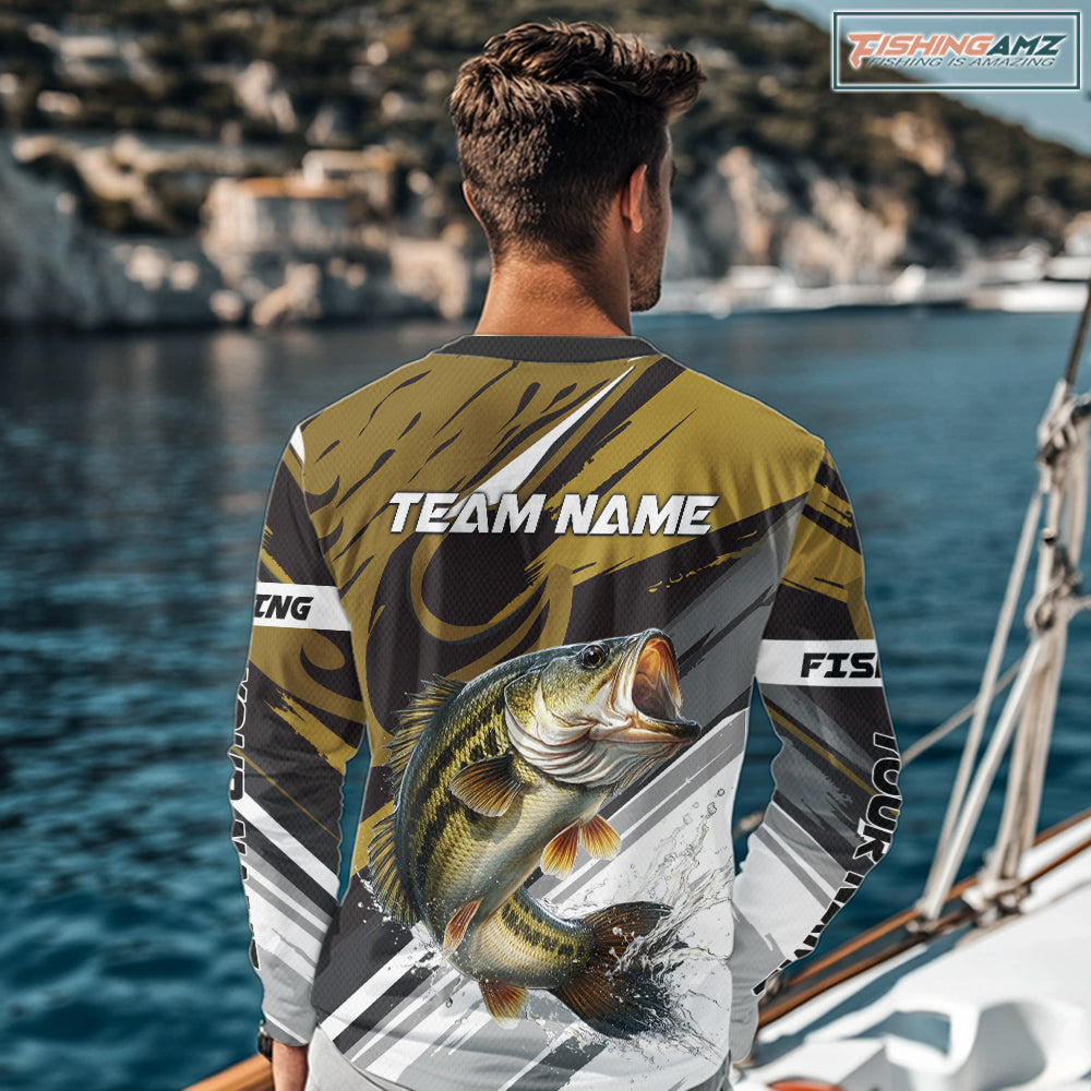 Personalized Bass Fishing Shirts Long Sleeve For Men , Bass Fishing Shirt Sport Jerseys NHT511