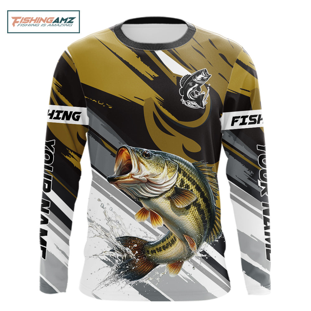 Personalized Bass Fishing Shirts Long Sleeve For Men , Bass Fishing Shirt Sport Jerseys NHT511