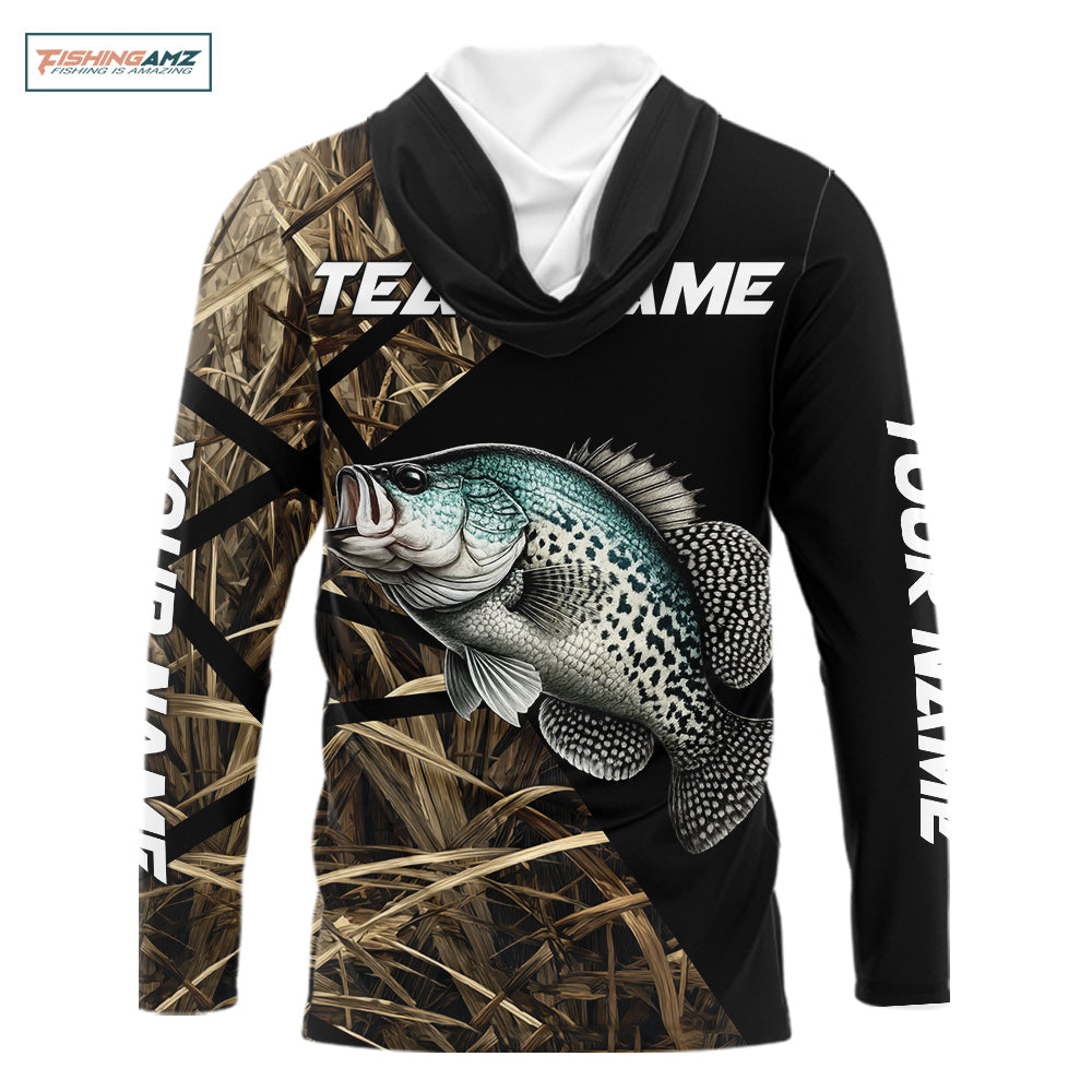 Crappie Fishing Custom Camouflage Fishing Shirts Long Sleeve Hooded, Crappie Fishing Apparel NHT524