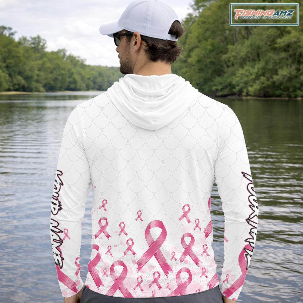 Fishing Shirt Long Sleeve Hooded Pink Ribbon Breast Cancer Awareness For Women, Men NHT1497