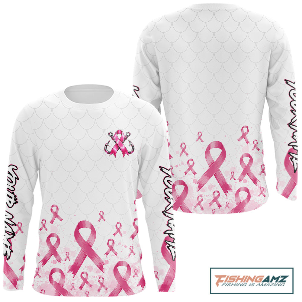 Fishing Shirt Long Sleeve Pink Ribbon Breast Cancer Awareness For Women, Men NHT1497