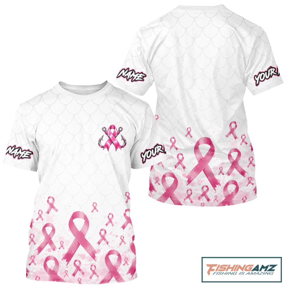 Fishing Shirt Short Sleeve Pink Ribbon Breast Cancer Awareness For Women, Men NHT1497