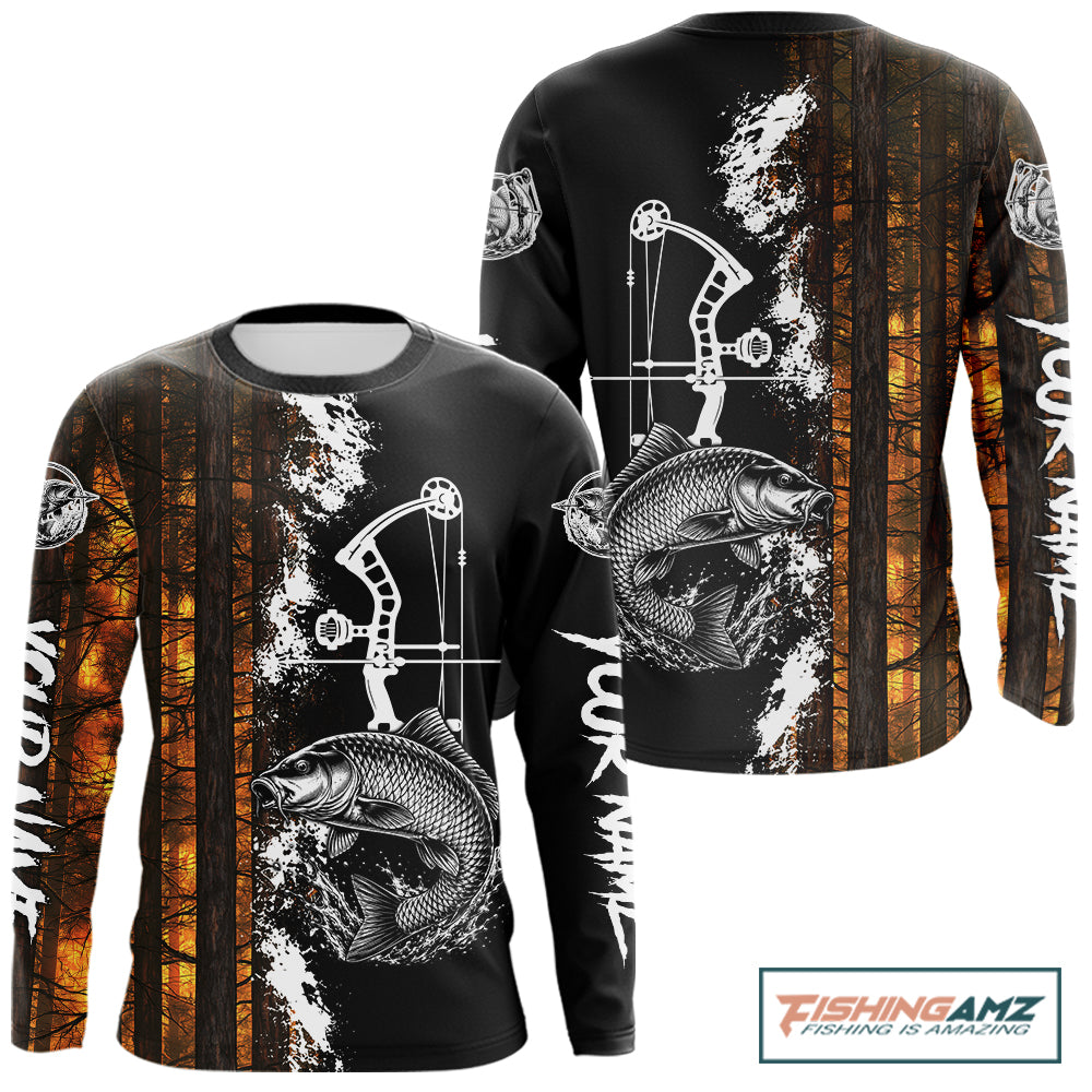 Men's Carp Fishing Shirts Long Sleeve Performance Shirt, Custom Forest Orange Camo Shirt NHT1367