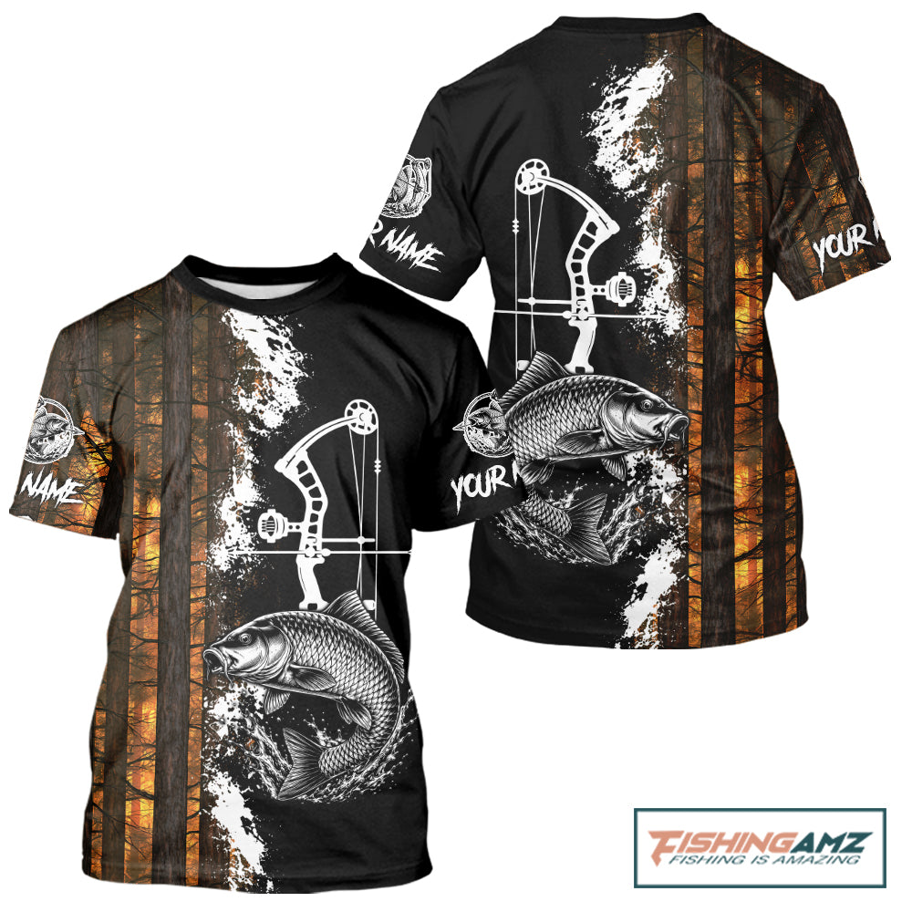 Men's Carp Fishing Shirts Short Sleeve Performance Shirt, Custom Forest Orange Camo Shirt NHT1367