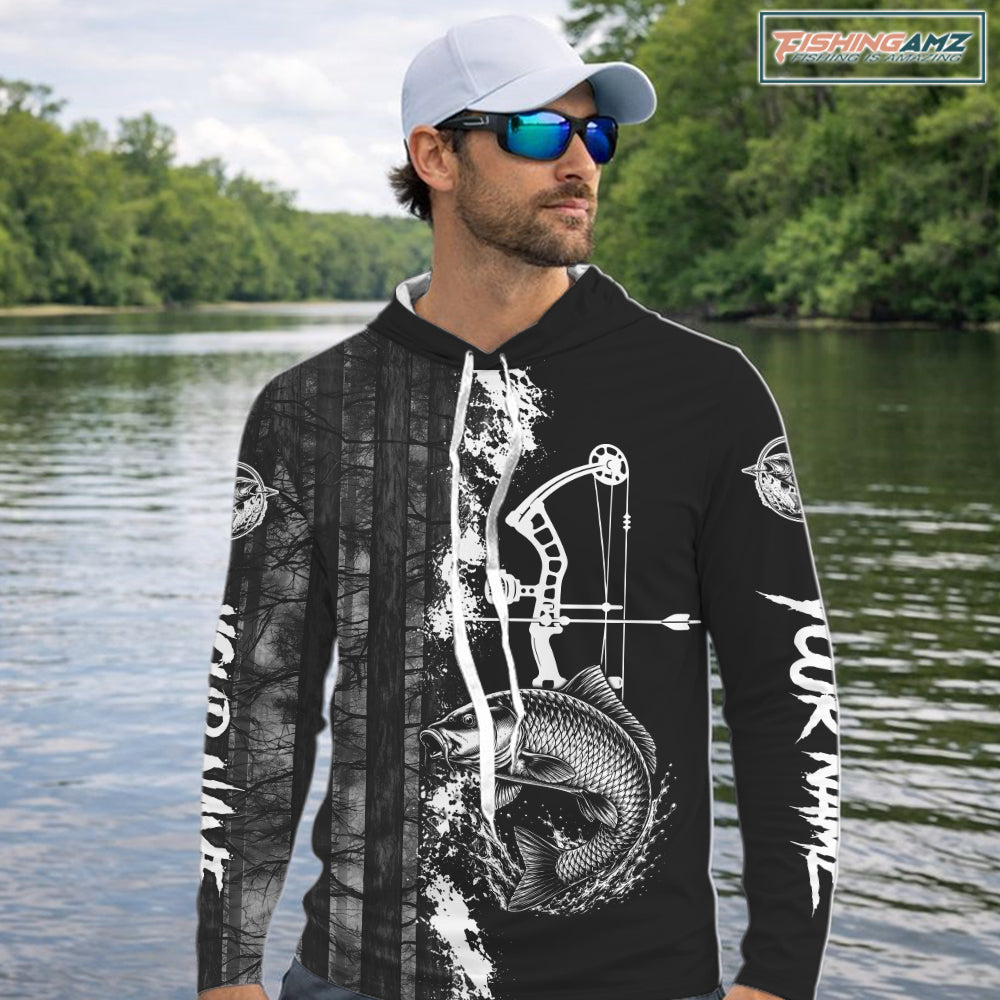 Men's Carp Fishing Shirts Hooded Long Sleeve Performance Shirt, Custom Forest Dark Camo Shirt NHT1368