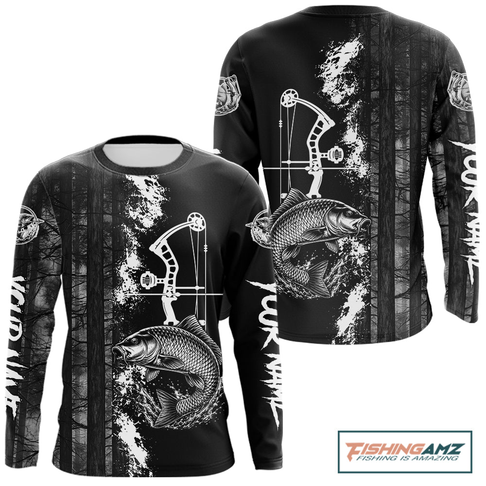 Men's Carp Fishing Shirts Long Sleeve Performance Shirt, Custom Forest Dark Camo Shirt NHT1368