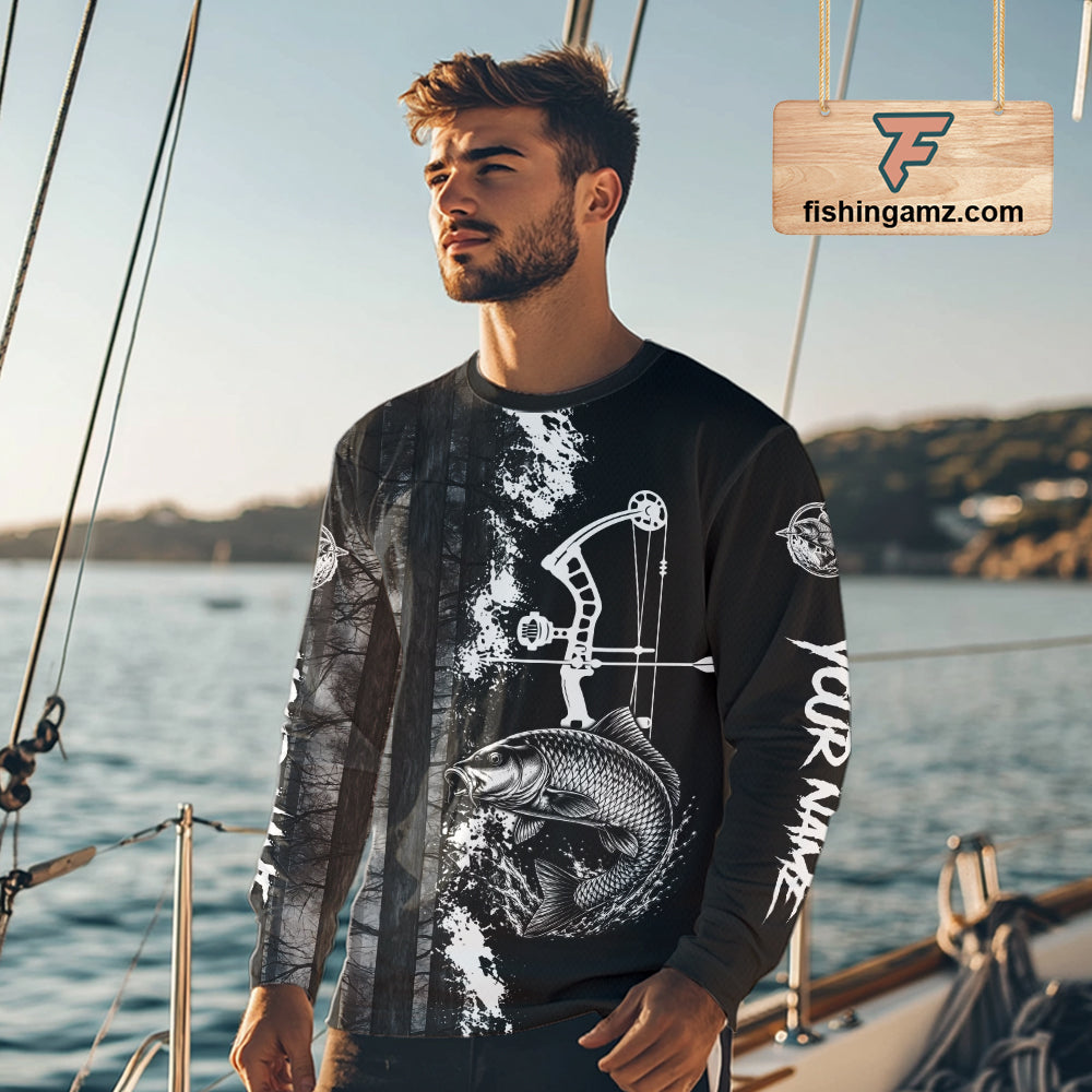 Men's Carp Fishing Shirts Long Sleeve Performance Shirt, Custom Forest Dark Camo Shirt NHT1368