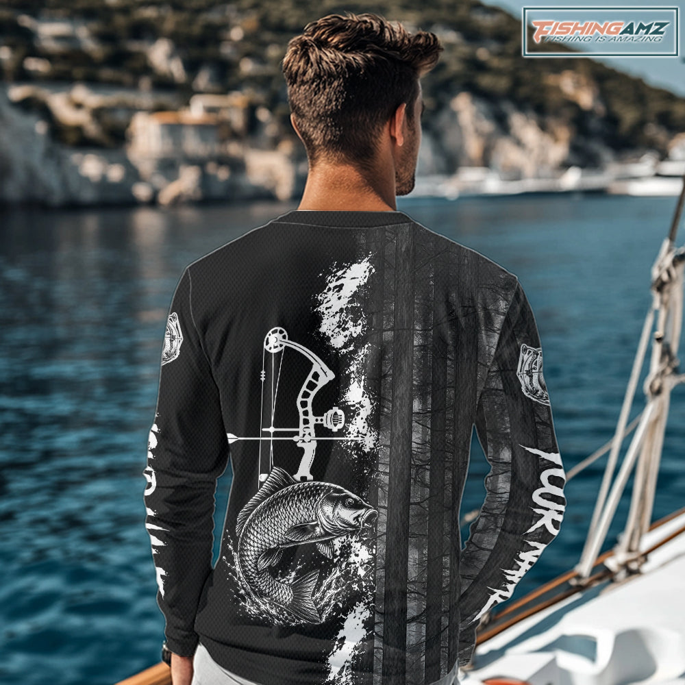 Men's Carp Fishing Shirts Long Sleeve Performance Shirt, Custom Forest Dark Camo Shirt NHT1368