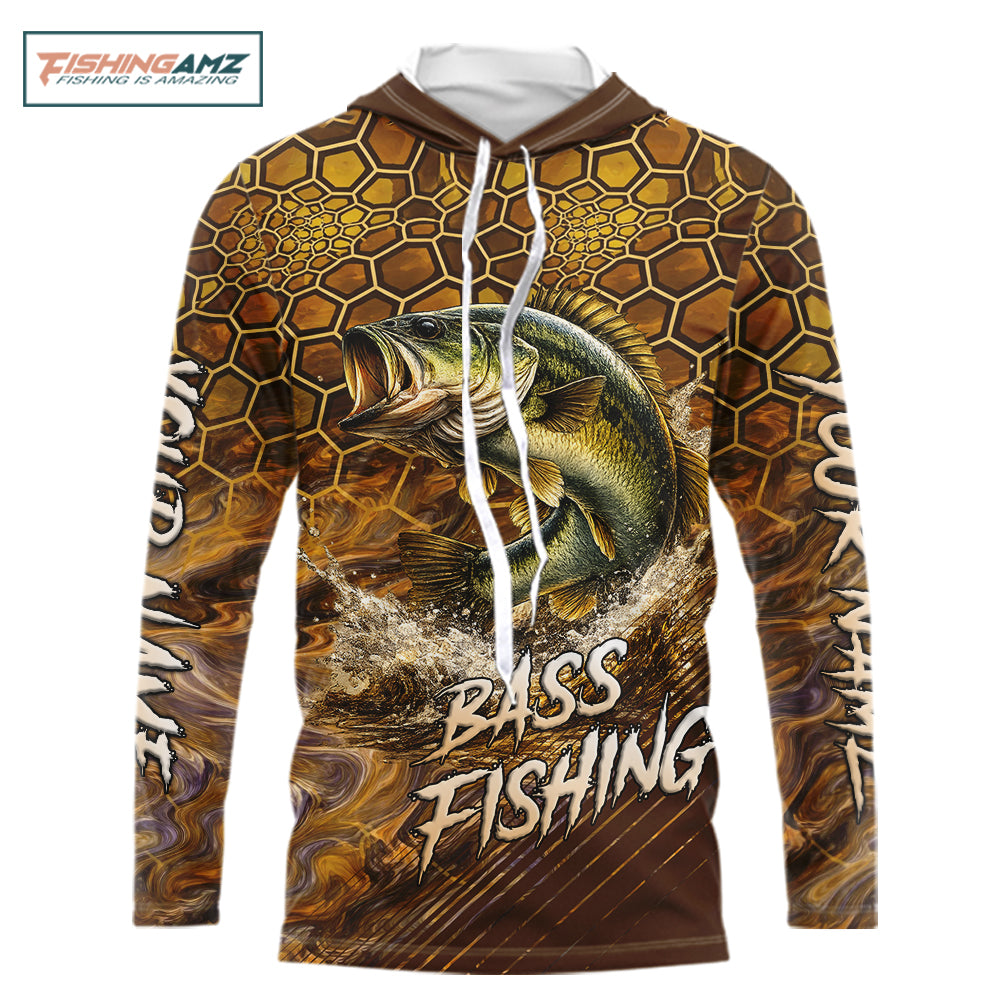Bass Fishing Shirts Long Sleeve Hooded UPF Skinfish Pattern Sport Jersey Personalized Name NHT407