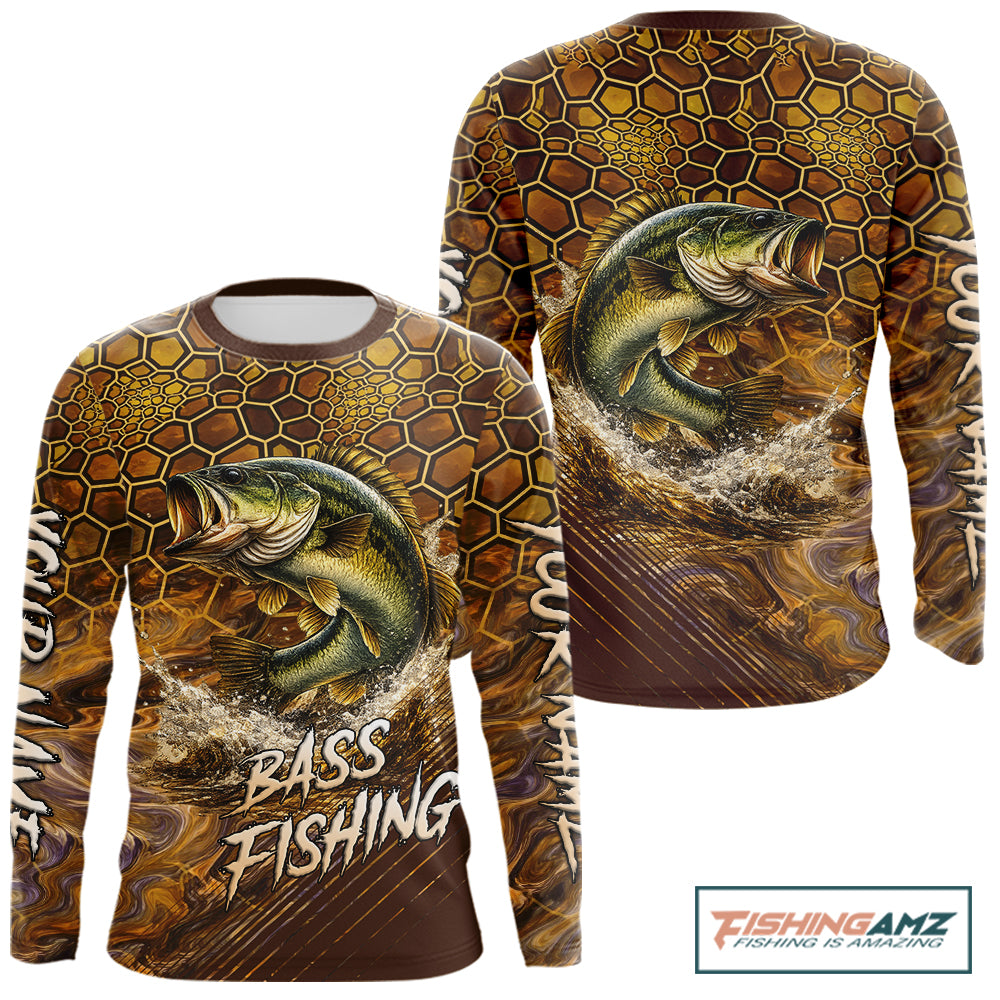 Bass Fishing Shirts Long Sleeve Skinfish Pattern Sport Jersey Personalized Name NHT407