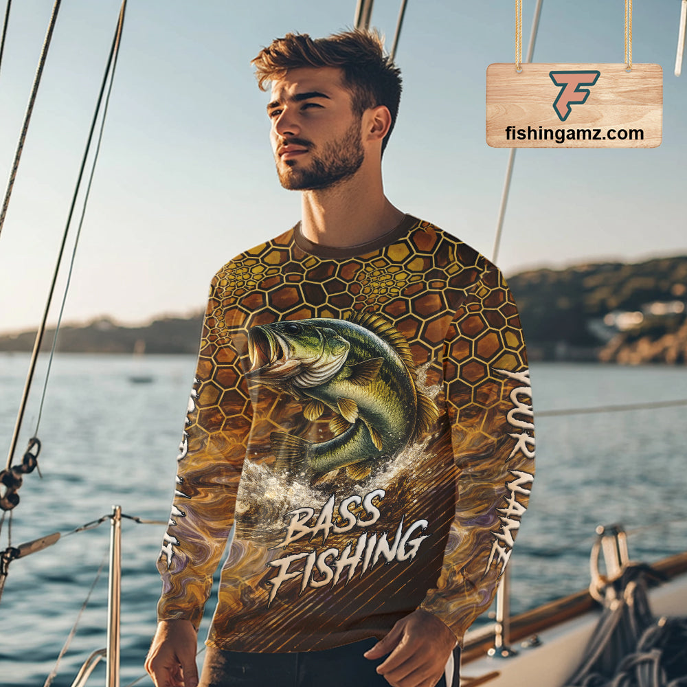 Bass Fishing Shirts Long Sleeve Skinfish Pattern Sport Jersey Personalized Name NHT407