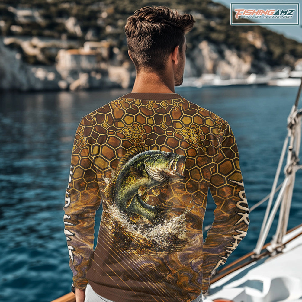 Bass Fishing Shirts Long Sleeve Skinfish Pattern Sport Jersey Personalized Name NHT407