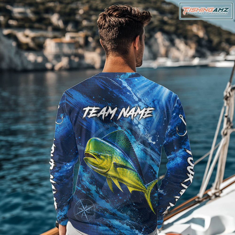 Custom Mahi Mahi Fishing Jersey, Personalized Long Sleeve Performance Fishing Shirt NHT1221