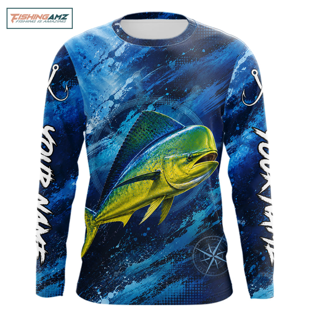 Custom Mahi Mahi Fishing Jersey long sleeve with vibrant mahi mahi graphic and performance fit.