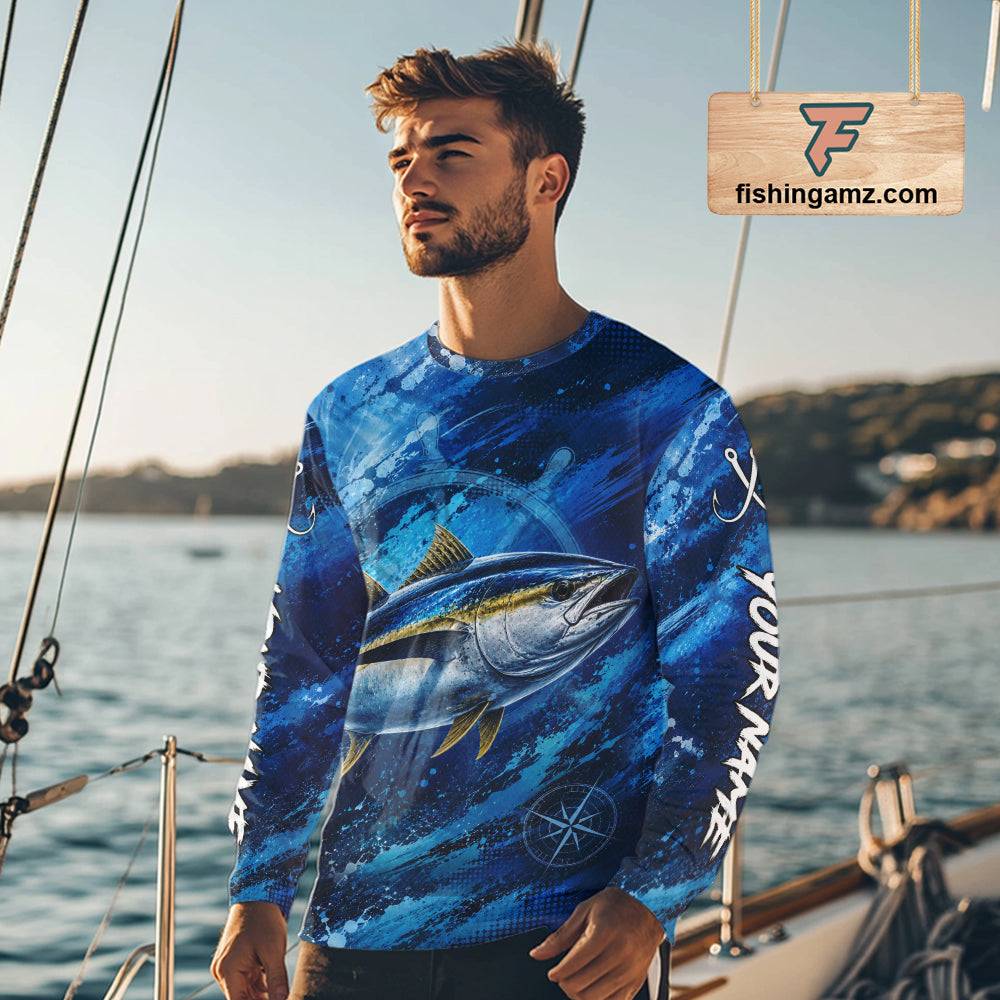 Custom Tuna Fishing Jersey, Personalized Long Sleeve Performance Fishing Shirt NHT1222