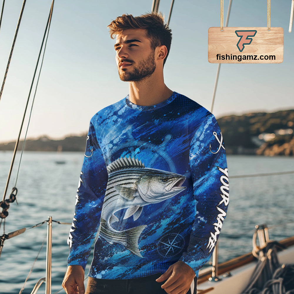 Custom Striped Bass Fishing Jersey, Personalized Long Sleeve Performance Fishing Shirt NHT1223
