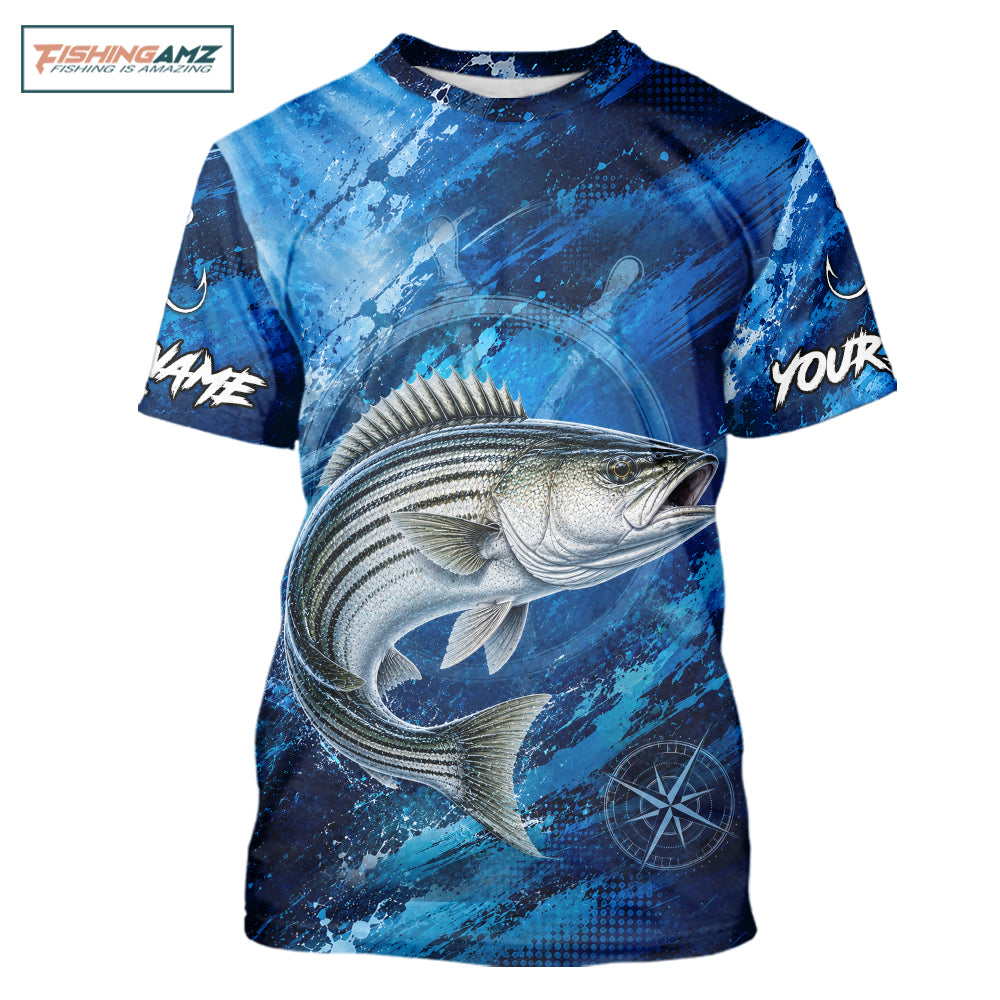 Custom Striped Bass Fishing Jersey, Personalized Short Sleeve Performance Fishing Shirt NHT1223