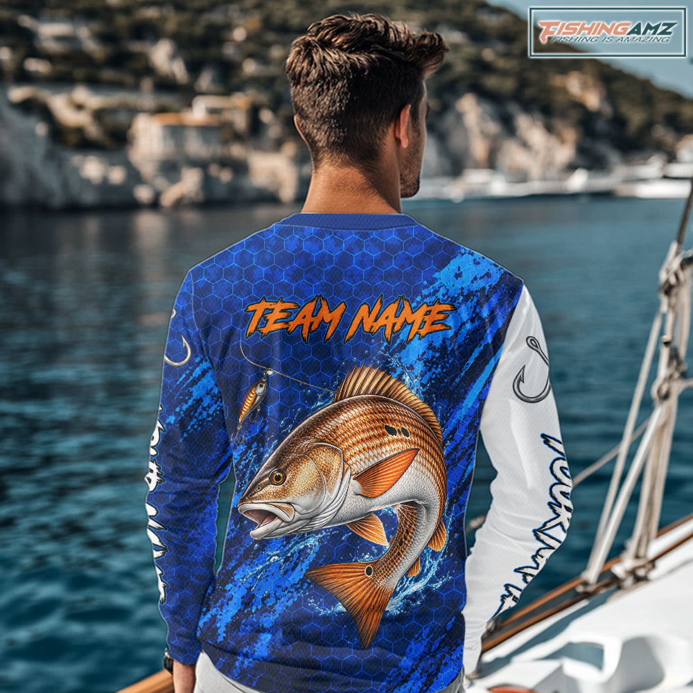 Redfish Fishing Blue Camo Long Sleeve Performance Fishing Shirt Custom Redfish Fishing Jerseys NBT1046