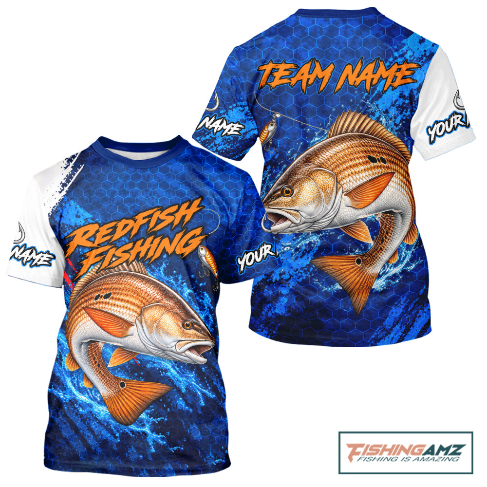Redfish Fishing Blue Camo Performance Fishing T-Shirt Custom Redfish Fishing Jerseys NBT1046