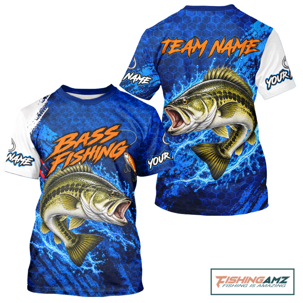 Largemouth Bass Fishing Blue Camo Performance Fishing T-Shirt Custom Bass Fishing Jerseys NBT1047