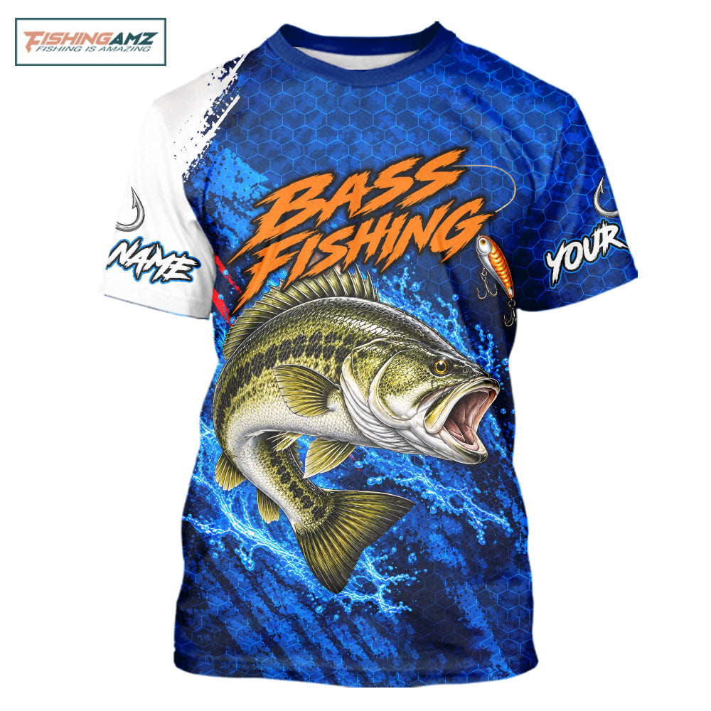 Largemouth Bass Fishing Blue Camo Performance Fishing T-Shirt Custom Bass Fishing Jerseys NBT1047