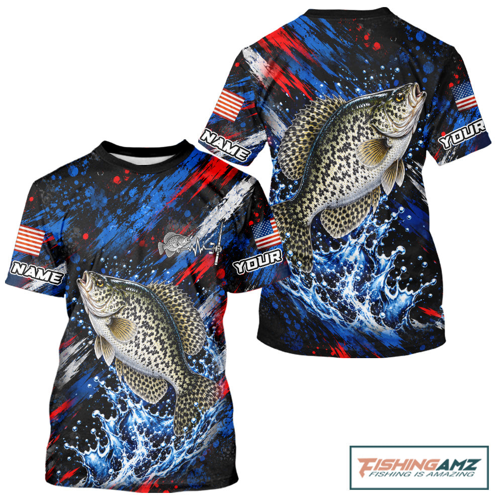 Crappie Fishing Shirt Custom US Flag Splash Water Short Sleeve Apparel NHT1707