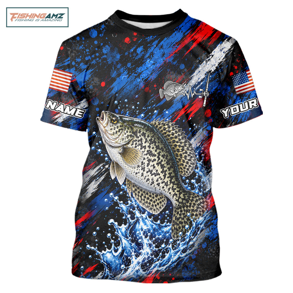 Crappie Fishing Shirt Custom US Flag Splash Water Short Sleeve Apparel NHT1707