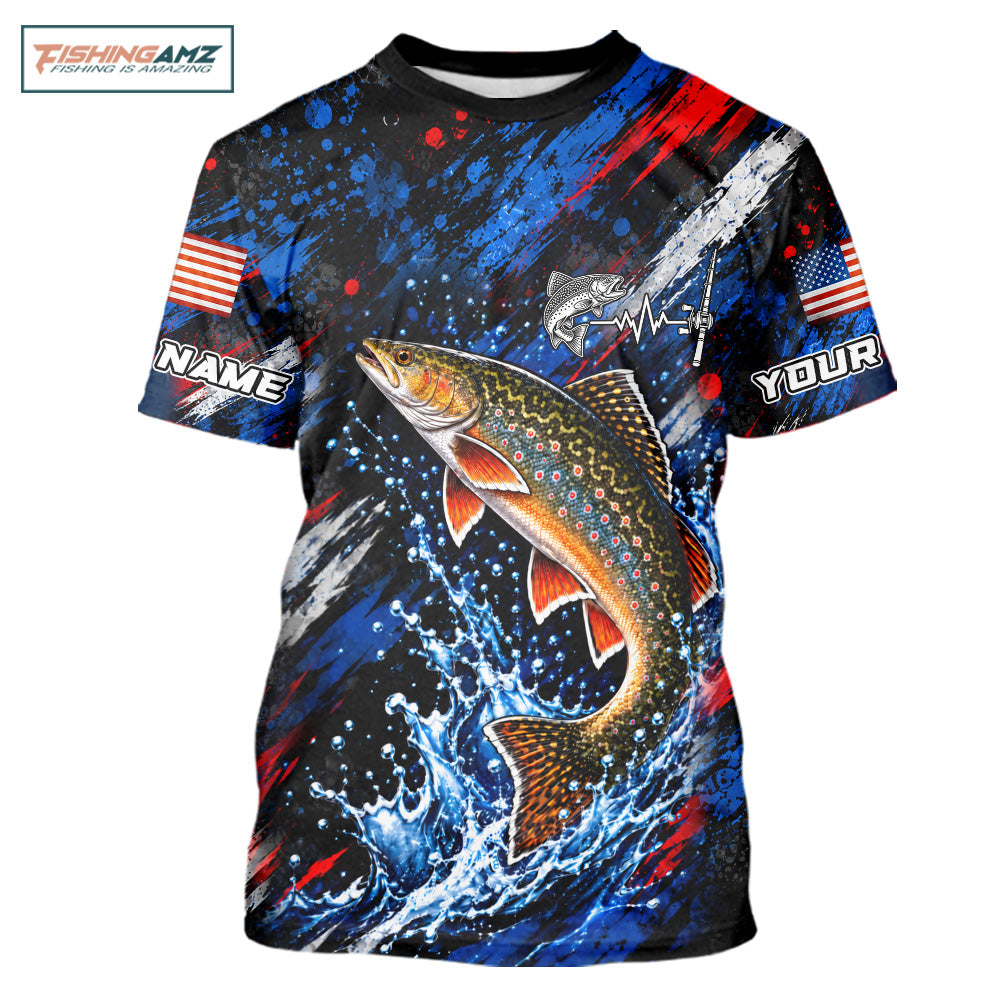 Brook Trout Fishing Shirt Custom US Flag Splash Water Short Sleeve Apparel NHT1708