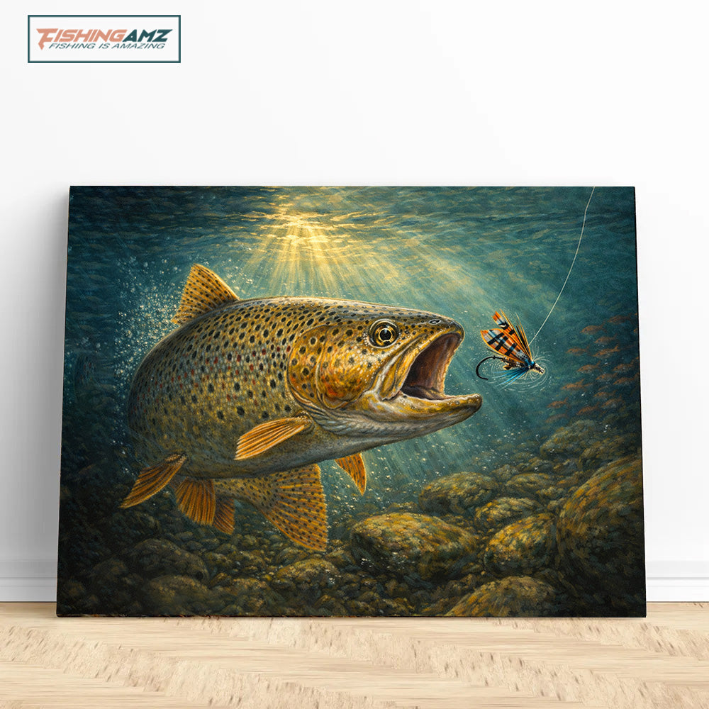 Brown Trout Strike – Underwater River Fishing Canvas Wall Art NHT471