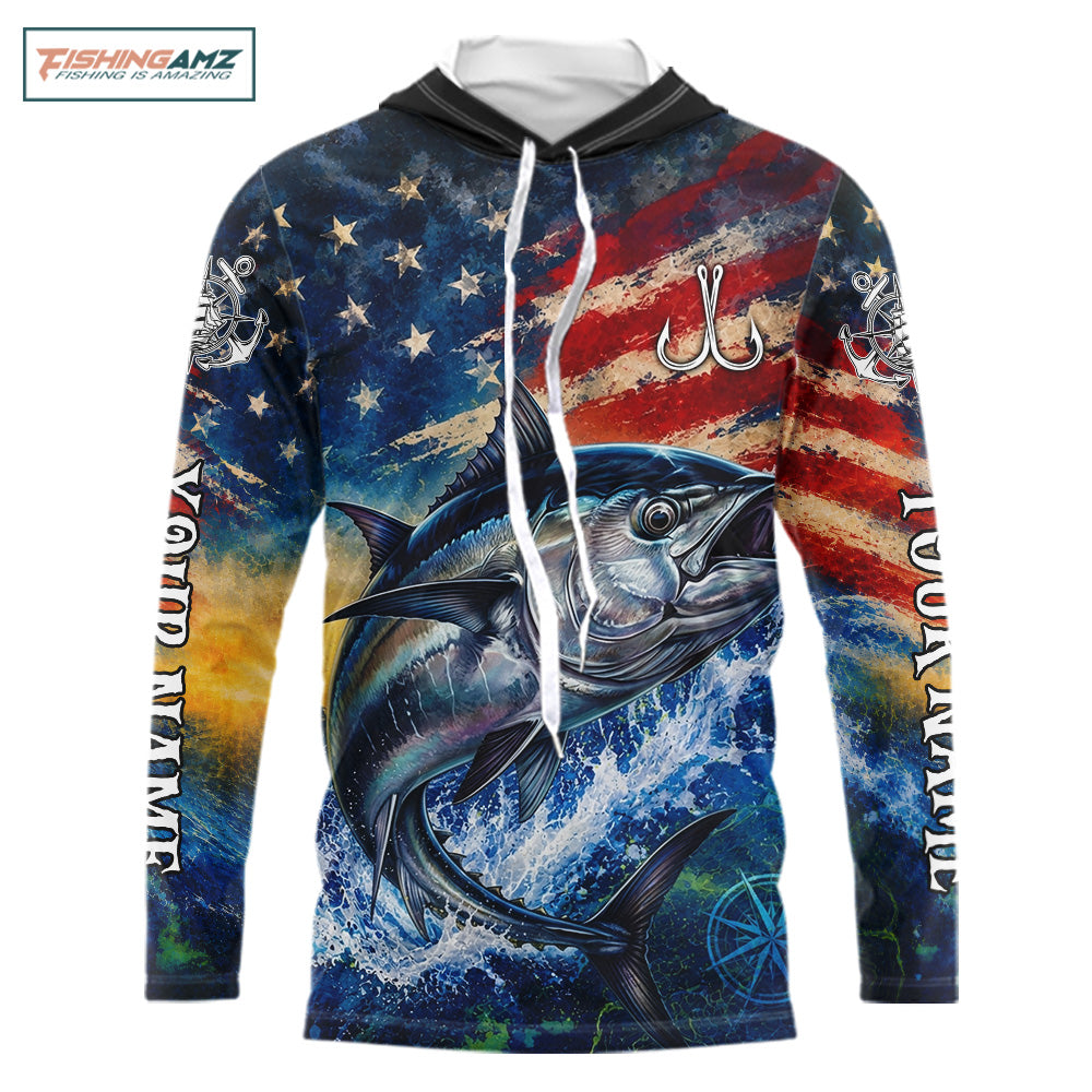 Tuna Fishing Shirt American Flag 3D All Over Print Long Sleeve Hooded Performance Apparel For Men 