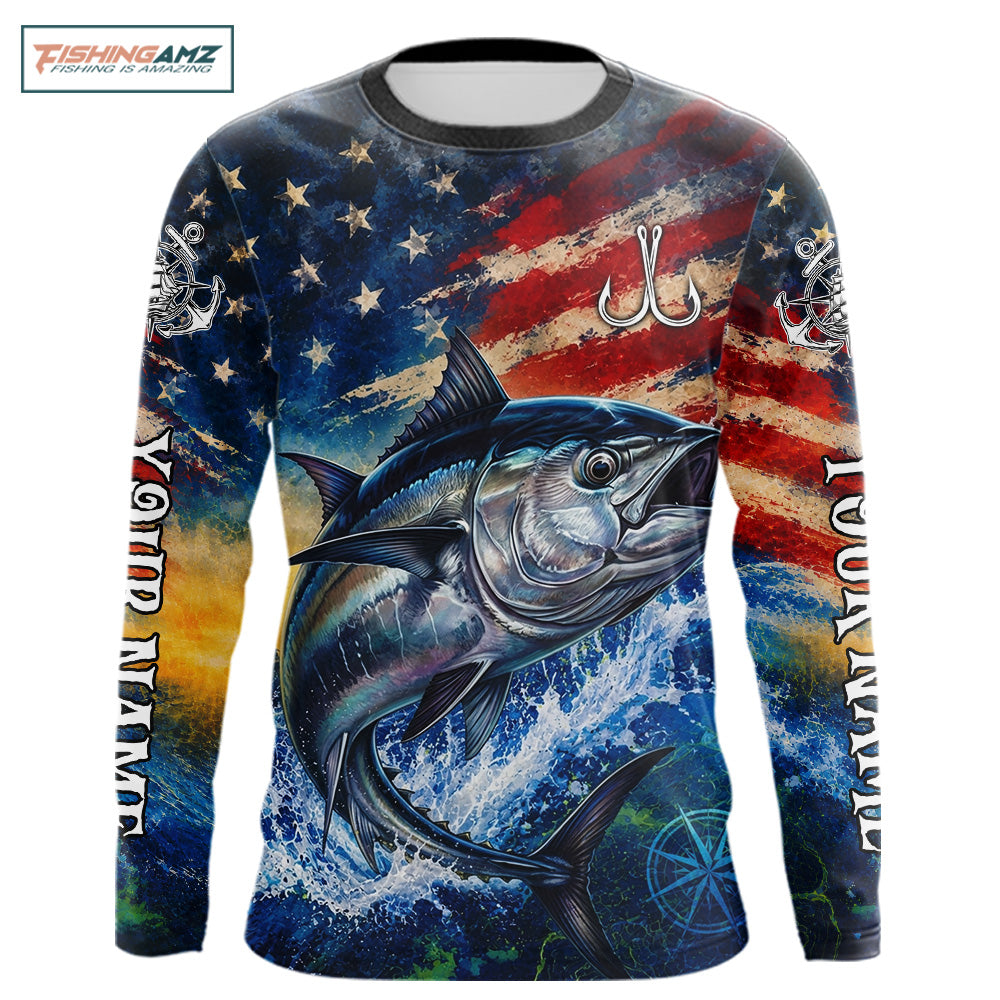 Tuna Fishing Shirt American Flag 3D All Over Print Long Sleeve Performance Apparel For Men