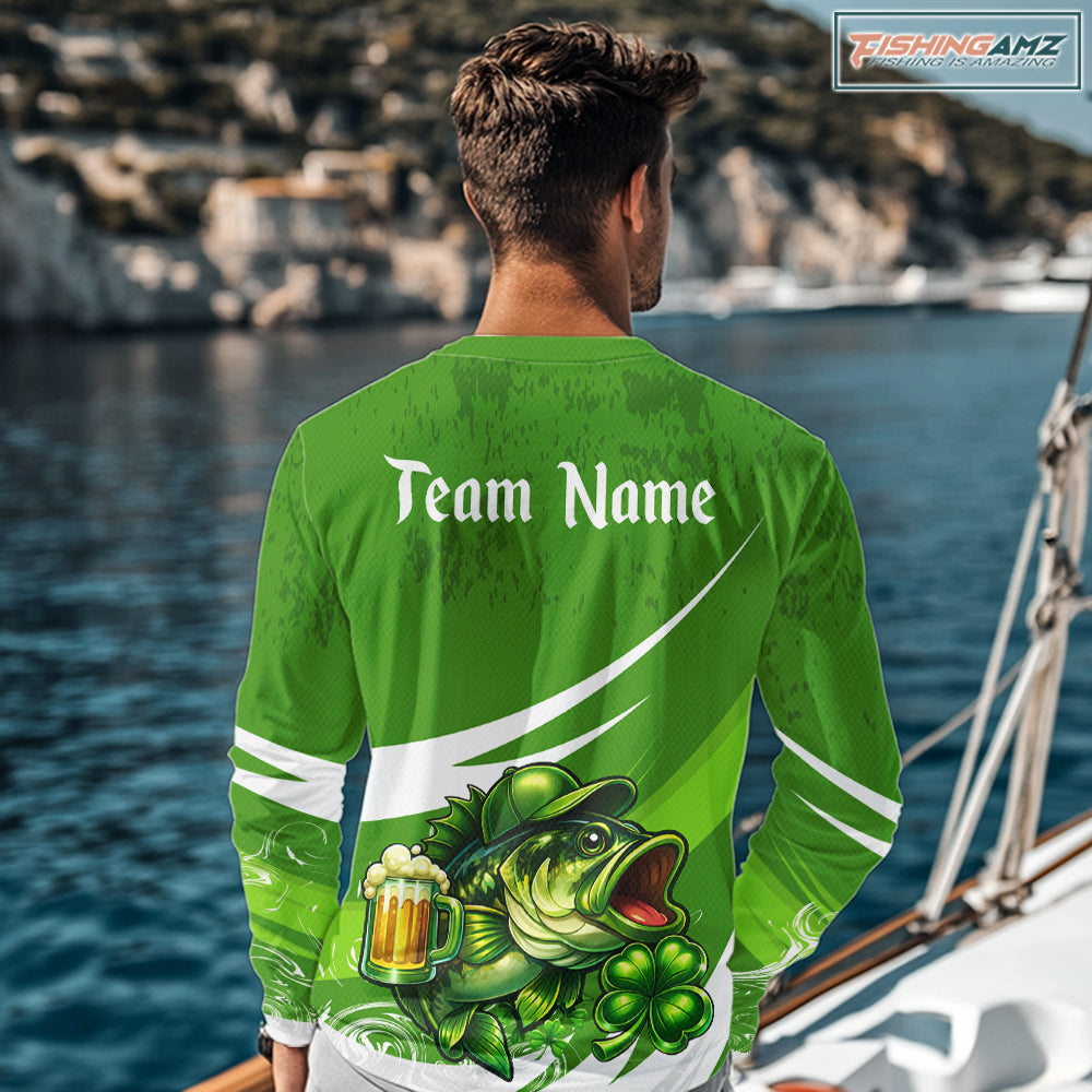 Custom St Patrick's Day Bass Long Sleeve Fishing Shirts, St Patty's Day Bass Fishing Jerseys NHT422