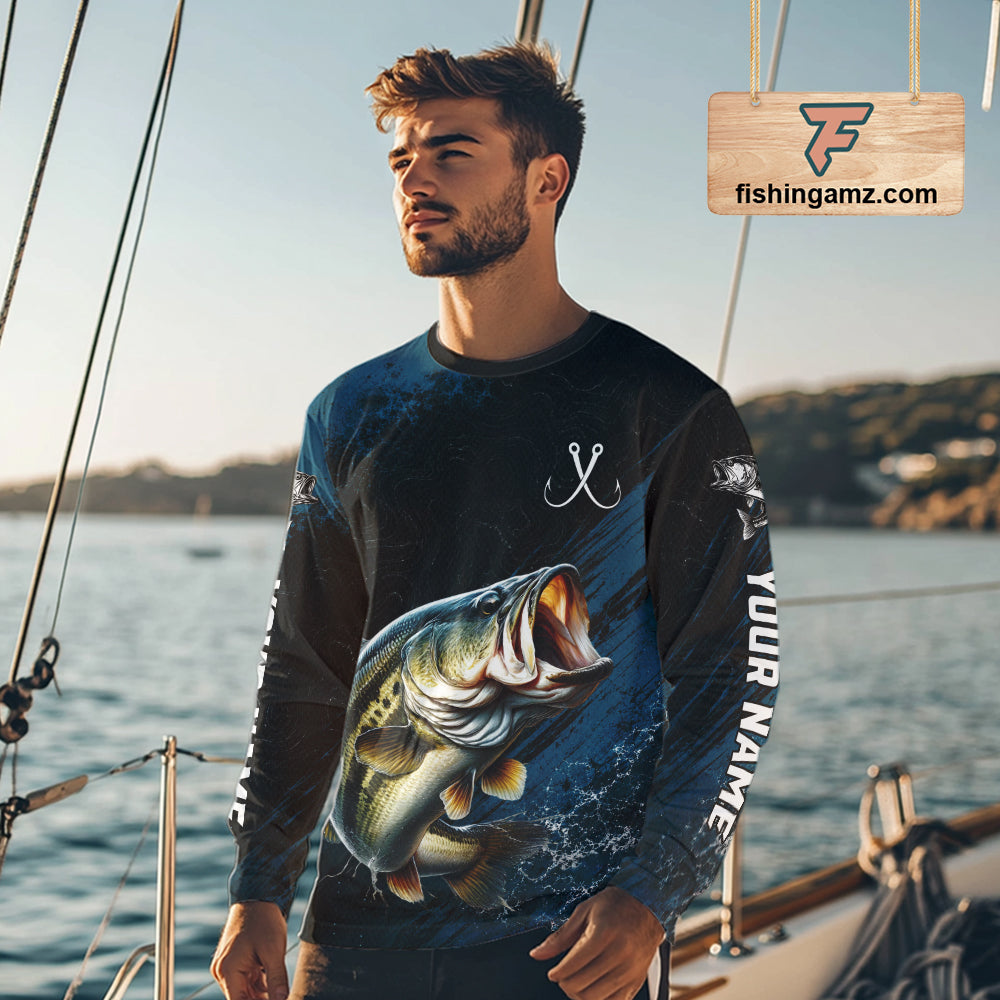 Custom Largemouth Bass Fishing Jersey Personalized Long Sleeve Shirt For Men NHT1108