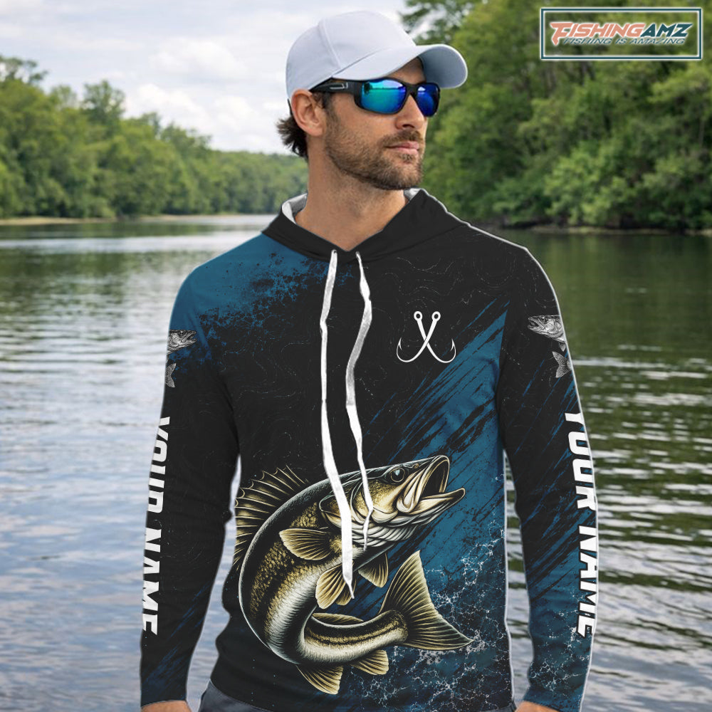 Custom Walleye Fishing Jersey Personalized Long Sleeve Hooded Shirt For Men NHT1109