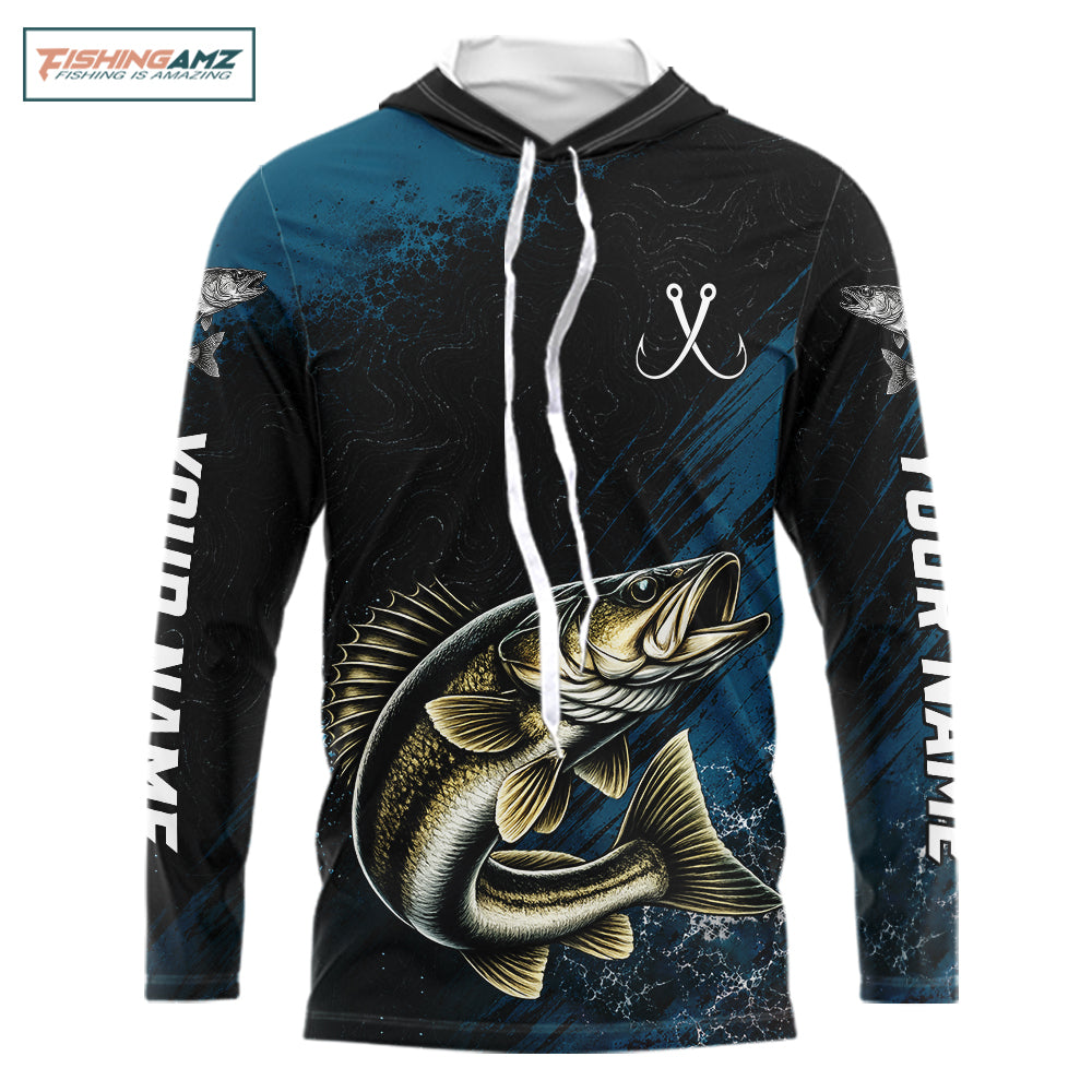 Custom Walleye Fishing Jersey Personalized Long Sleeve Hooded Shirt For Men NHT1109