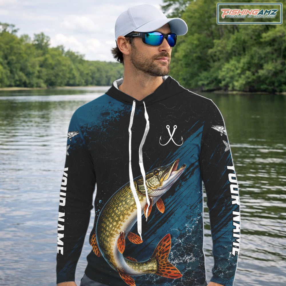 Custom Northern Pike Fishing Jersey Personalized Long Sleeve Hooded Shirt For Men NHT1110