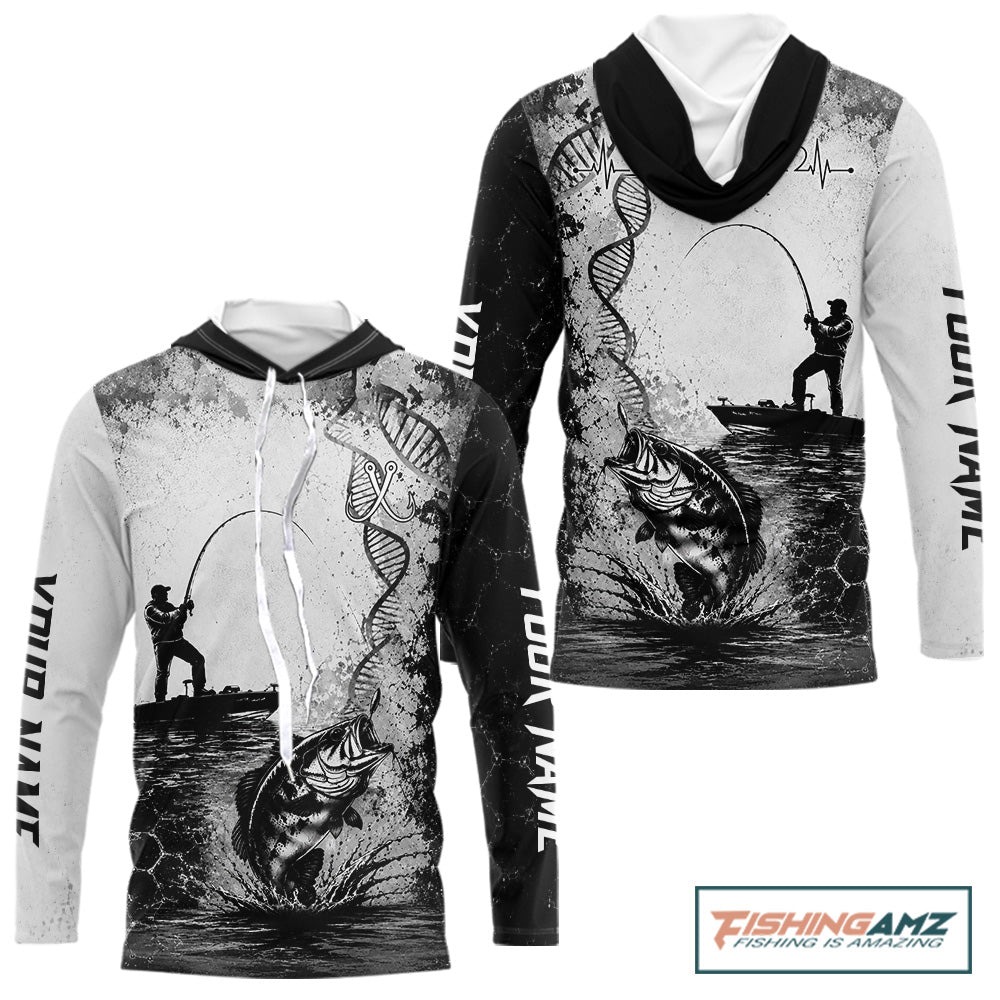 Bass Fishing Long Sleeve Hooded Fishing Shirt Fisherman DNA Performance Apparel 