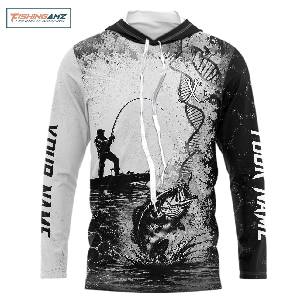 Bass Fishing Long Sleeve Hooded Fishing Shirt Fisherman DNA Performance Apparel 