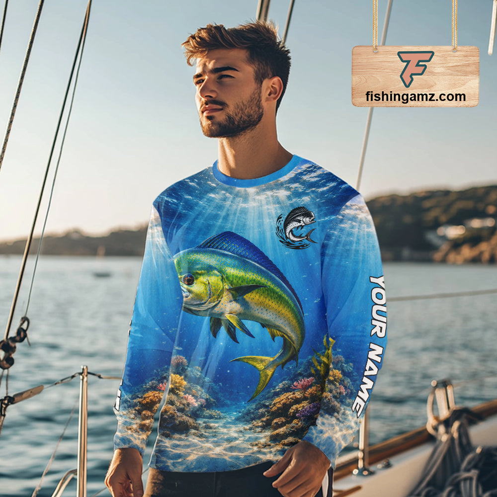 Personalized Offshore Fishing Jerseys, Mahi Mahi Fishing Shirts Long Sleeve For Men NHT820