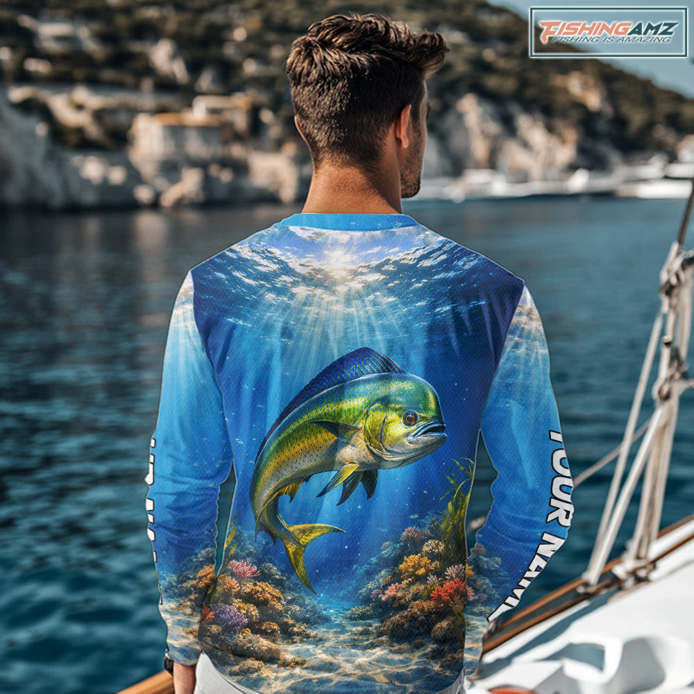 Personalized Offshore Fishing Jerseys, Mahi Mahi Fishing Shirts Long Sleeve For Men NHT820