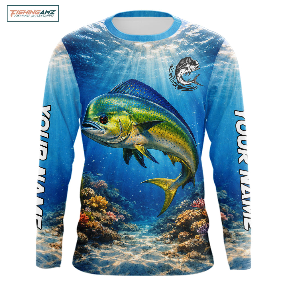Personalized Offshore Fishing Jerseys, Mahi Mahi Fishing Shirts Long Sleeve For Men NHT820