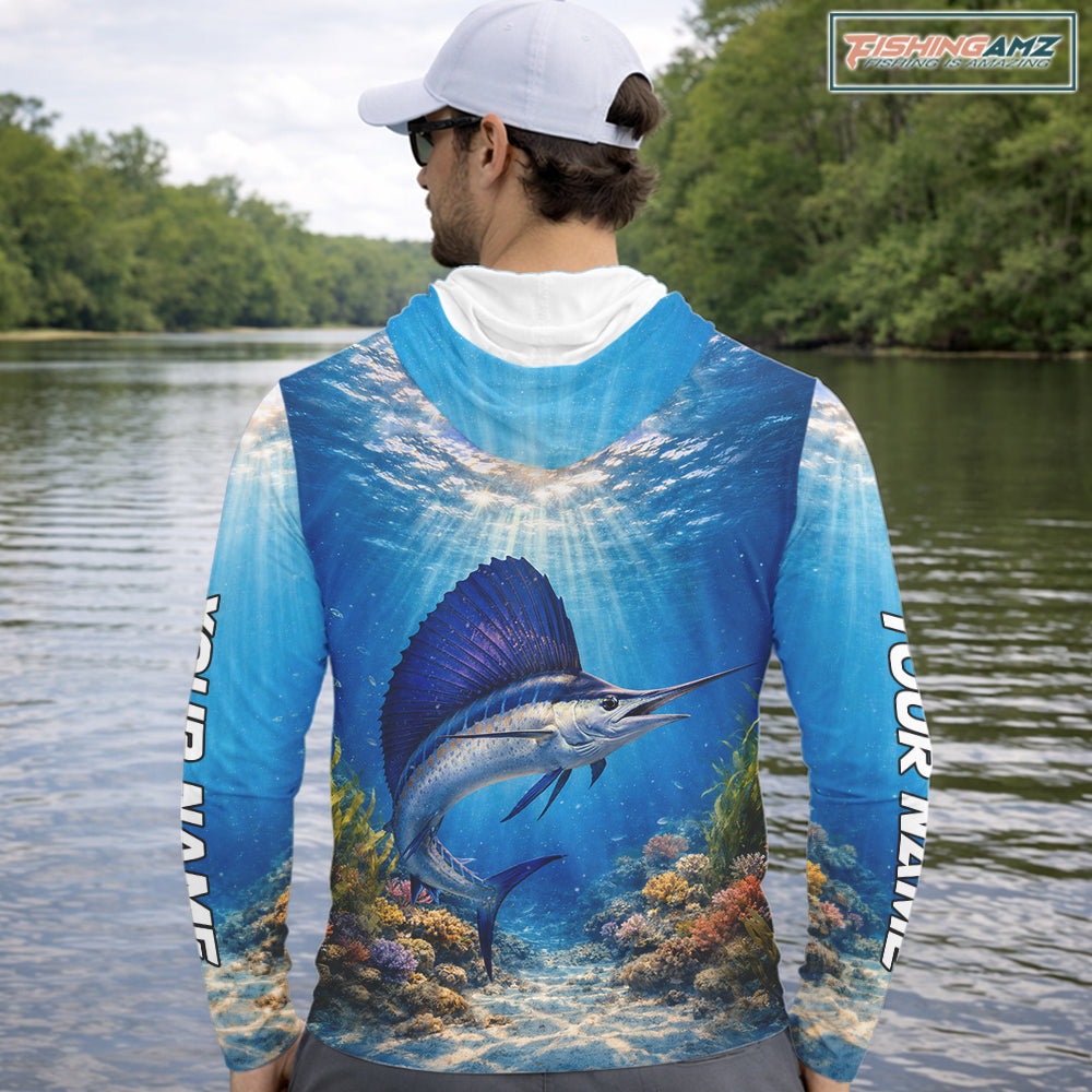 Personalized Offshore Fishing Jerseys, Sailfish Fishing Shirts Long Sleeve Hooded For Men NHT821