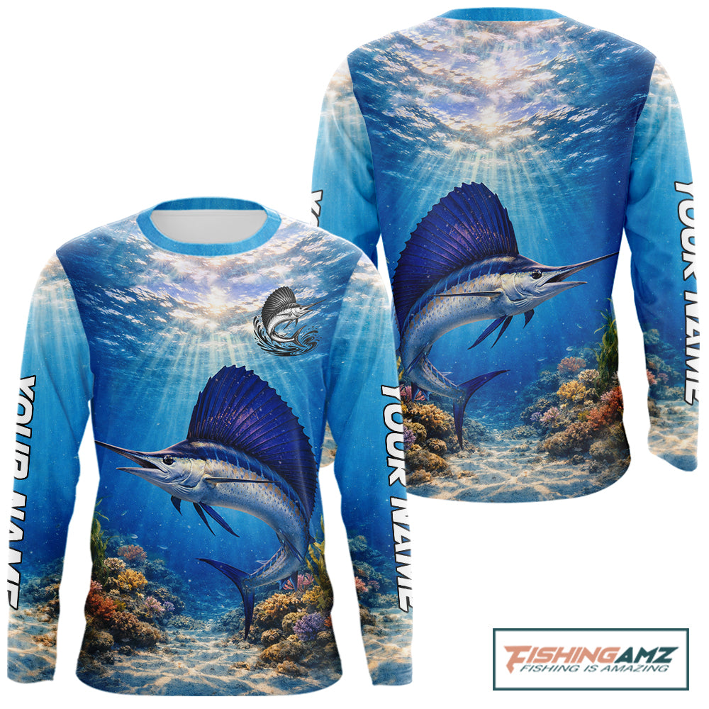 Personalized Offshore Fishing Jerseys, Sailfish Fishing Shirts Long Sleeve For Men NHT821