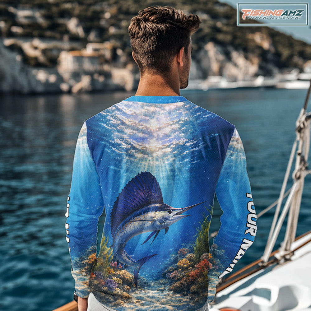 Personalized Offshore Fishing Jerseys, Sailfish Fishing Shirts Long Sleeve For Men NHT821